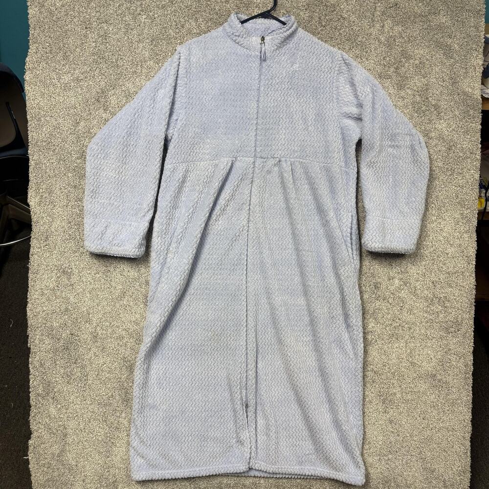 Stan Herman Robe Womens XL Blue Fleece Full Zip Kaftan Housecoat Cozy Lounge